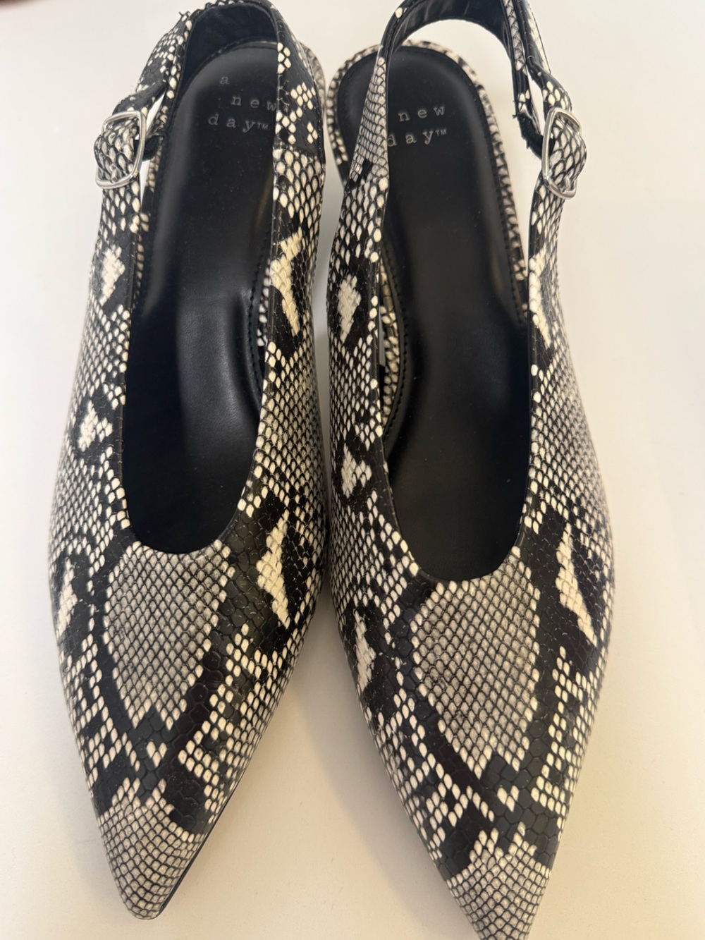 a new day Black & White Snake-Print Pointed Slingback Flats